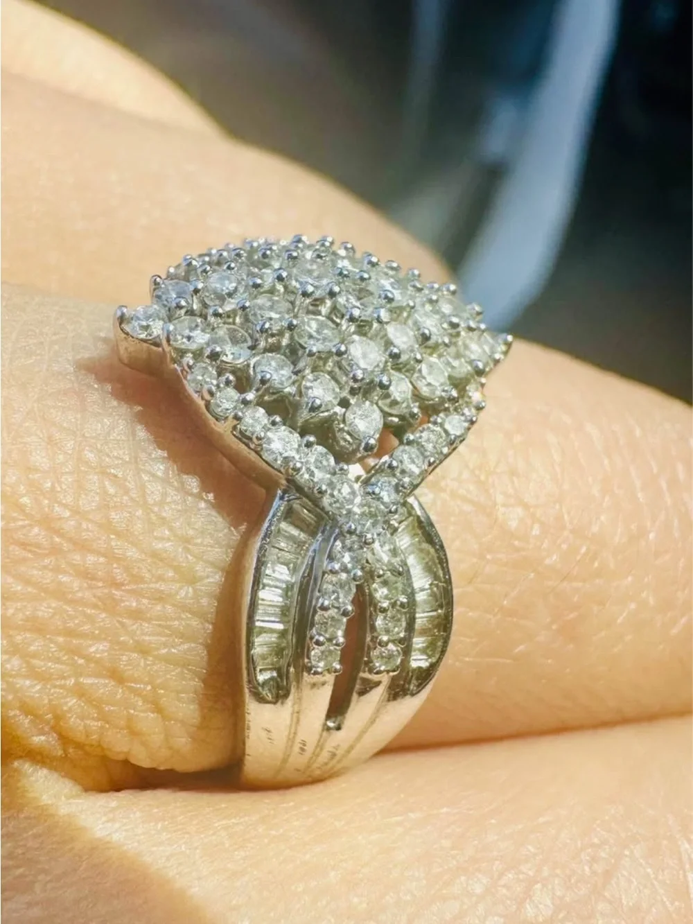 XL Natural Diamond ring band white gold on 925 silver over 1 ct sz 7 or 8 sizabl